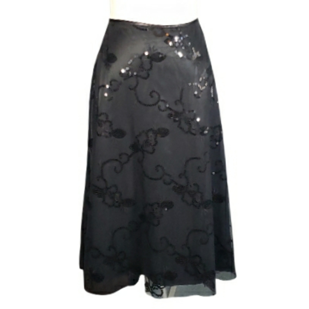 Adrienne Papell Evening Mesh Sheer Full Aline Sequin Skirt 12P Party Events